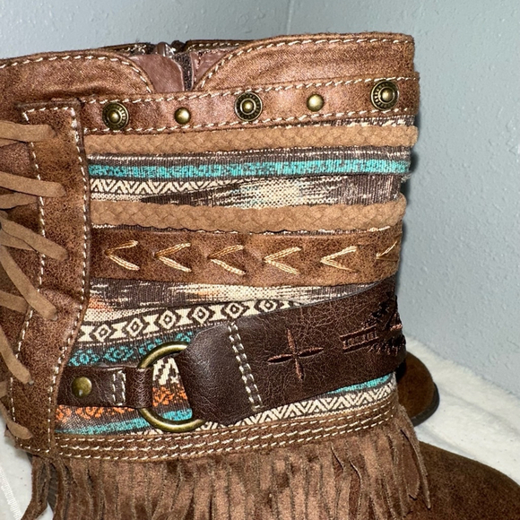 JellyPop Addison Fringe Pow Wow Cowboy Ankle Boots Bootie Women’s Sz 6.5 Aztec - Picture 8 of 14